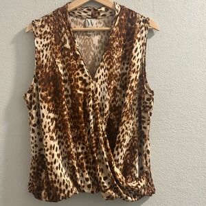 Worthington Animal Print‎ Sleeveless Blouse Faux Wrap Top XL